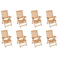 Накланящи градински столове с възглавници 8 бр тик масив