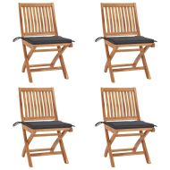 Сгъваеми градински столове с възглавници, 4 бр, тик масив