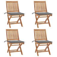 Сгъваеми градински столове с възглавници, 4 бр, тик масив