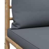 Градински среден диван с тъмносиви възглавници, бамбук