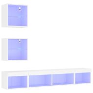 ТВ стенни модули с LED, 5 части, бели, инженерно дърво