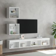 ТВ стенни модули с LED, 5 части, бели, инженерно дърво
