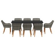 Комплект за хранене в градината 9 pcs Сив полиратан