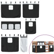 Двуетажно легло със завеси, бяло и черно, 90x200 см, бор масив