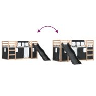 Двуетажно легло с пързалка и завеси, бяло и черно, 80x200 см