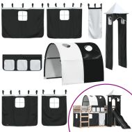 Двуетажно легло с пързалка и завеси, бяло и черно, 80x200 см