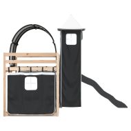 Двуетажно легло с пързалка и завеси, бяло и черно, 80x200 см