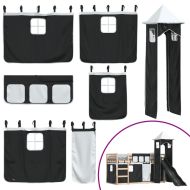 Двуетажно легло с пързалка и завеси, бяло и черно, 80x200 см