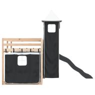 Двуетажно легло с пързалка и завеси, бяло и черно, 80x200 см