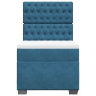 Боксспринг легло с матрак, синя, 90x190 см, кадифе