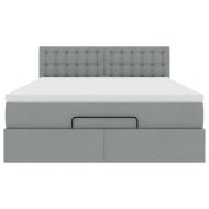 Османско легло с матрак & Светодиоди Светло сиво 140x190cm Плат