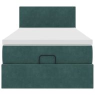 Османска легло с матраки LED, тъмнозелено, 90x200 см, кадифе