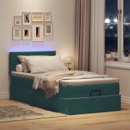Османска легло с матраки LED, тъмнозелено, 90x200 см, кадифе