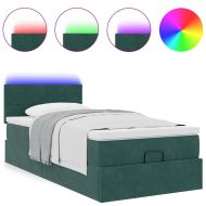 Османска легло с матраки LED, тъмнозелено, 90x200 см, кадифе