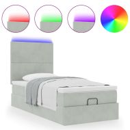 Османска легло с матраци и LED, светлосиво, 80x200 см, кадифе