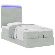 Османска легло с матраци и LED, светлосиво, 80x200 см, кадифе