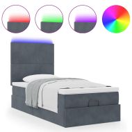 Османска легло с матраци и LED, тъмносиво, 80x200 см, кадифе