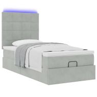 Османска легло с матраци и LED, светлосиво, 100x200 см, кадифе