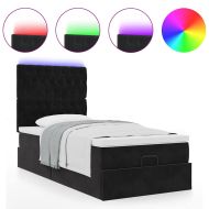 Османска легло с матраци и LED, черно, 90x200 см, кадифе