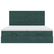 Османска легло с матраци и LED, тъмнозелено, 180x200 см, кадифе