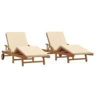 Шезлонг 2 pcs Бежово 200 x 67 x 84 см Солидно акациево дърво