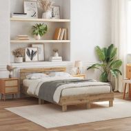 Рамка за легло с LED с таблото Дъб 135 x 190 cm Инженерно дърво