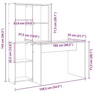 Бюро с рафт Бяло 138,5 x 55 x 143 см Инженерно дърво