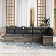 Градински Софа Комплект с възглавница 6 pcs Сив полиратан