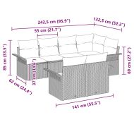 Градински Софа Комплект с възглавница 7 pcs Черно полиратан