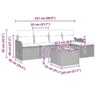Градински Софа Комплект 6 pcs Сив полиратан