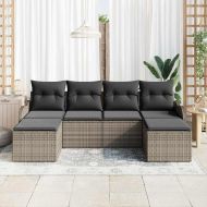 Градински Софа Комплект с възглавница 6 pcs Сив Полиратан