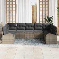 Комплект дивани с възглавница 9 pcs Сив Полипропилен Ратан