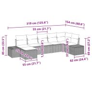 Градински Софа Комплект с възглавница 7 pcs Черно полиратан