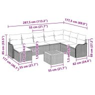 Градински Софа Комплект с възглавница 9 pcs Черно полиратан