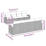 Градински Софа Комплект с възглавница 9 pcs Черно полиратан