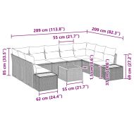 Градински Софа Комплект с възглавница 10 pcs Сив Полиратан