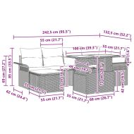 Градински Софа Комплект с възглавница 7 pcs Сив Полиратан