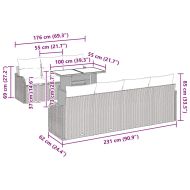 Градински Софа Комплект с възглавница 8 pcs Черно Полиратан