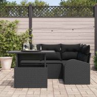 Градински Софа Комплект с възглавница 5 pcs Черно Полиратан