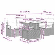 Градински Софа Комплект с възглавница 6 pcs Черно полиратан