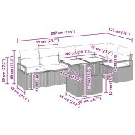 Градински Софа Комплект с възглавница 7 pcs Черно Полиратан