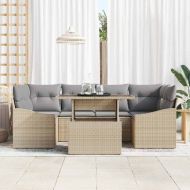 Градински Софа Комплект 7 pcs бежово и светлосиво полиратан