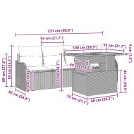 Градински Софа Комплект с възглавница 5 pcs Сив полиратан