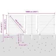 Стълб за ограда. Сив 100 x 1,2 м (50 мм мрежа) Стомана и PVC