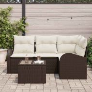 Градински Софа Комплект 5 бр. Кафяв и бял полиратан