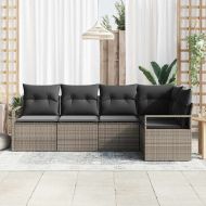 Градински Софа Комплект с възглавница 5 pcs Сив полиратан