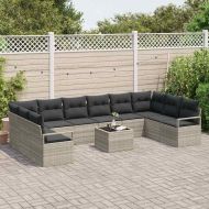 Градински Софа Комплект 11 pcs Светлосиво полиратан