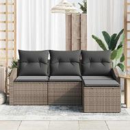 Комплект дивани с възглавница 4 pcs Сив полиратан