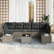 Градински Софа Комплект 8 бр. Сив полиратан