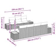 Градински Софа Комплект с възглавница 8 pcs Черно Полиратан